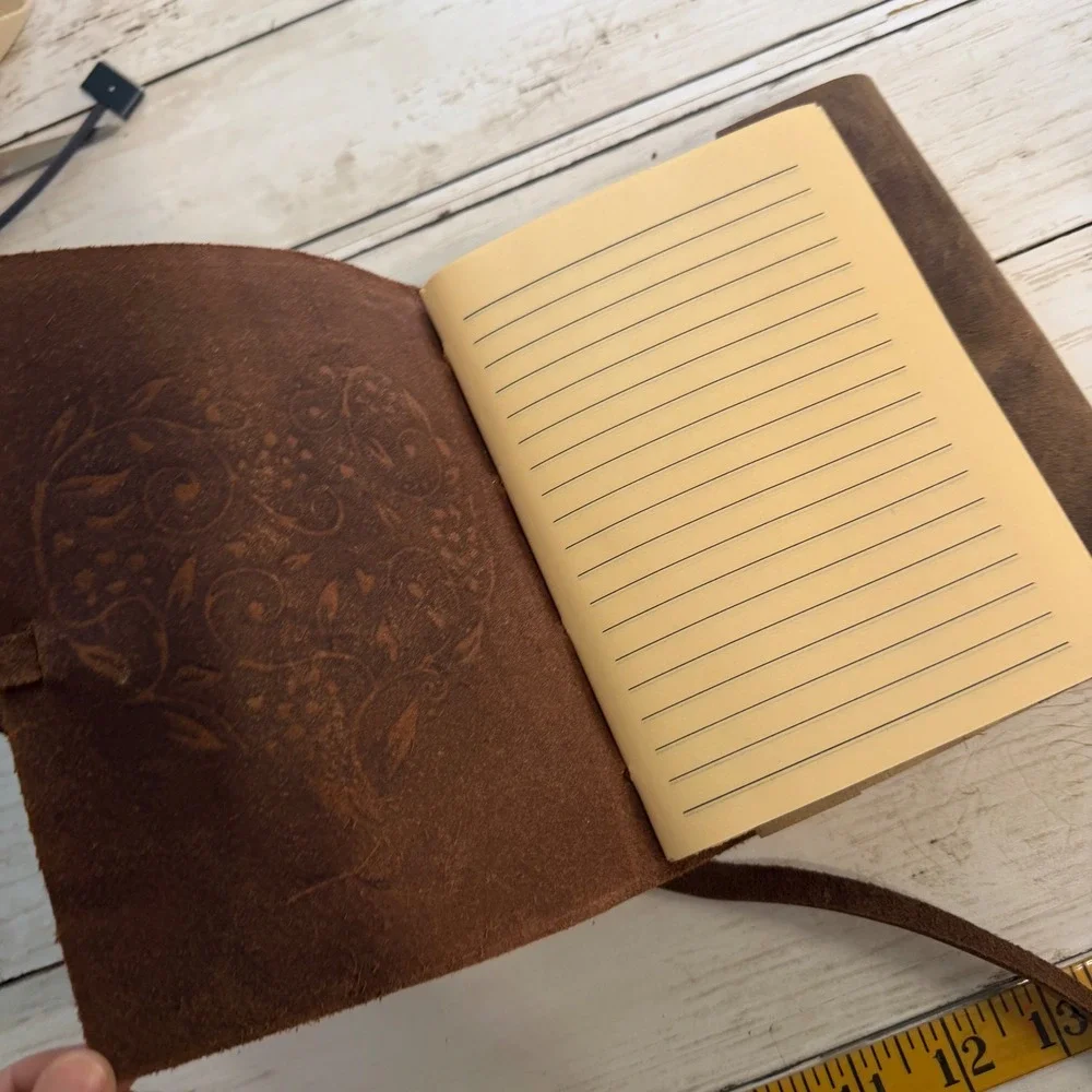 Moonster Leather Journal Unisex 5x7 Brown Heart‎ Embossed Refillable Notebook
